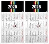 GEIGER-OFFICE 4-Monatskalender 2026 Wandkalender 2 Stück Wandkalender mit Datumsschieber 4, 30 x 56 cm,