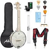 Aklot Banjolele,4 Saiten Banjo-Ukelele 23 Zoll Konzert Remo Trommelkopf, offener Rücken, Ahornkorpus 1:15, Advanced Tuner mit Zwei-Wege-Halsstab,Gigbag Tuner Saitengurt Plektren