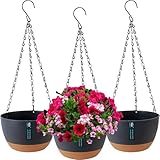 Duscdesp 3 Stück Blumenampel, Blumentopf Hängend für Innen Außen, Hängetopf für Pflanzen mit Drainagelöchern und Abnehmbarem Untersetzer, hängeampel Blumentöpfe zum Aufhängen für Haus Garten Balkon