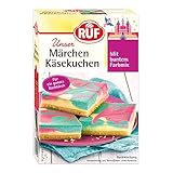 RUF Märchen Käsekuchen, märchenhafter Käsekuchen vom Blech mit buntem Farbmix in Rosa und Türkis, ideal für die Geburtstagsparty, 1 x 770g