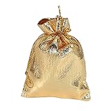 HUPYOMLER 100 StüCke Goldfolie Organza Beutel SüßIgkeiten Geschenk Weihnachten Dekoration Hochzeit Gunsten Beutel Geschenk Verpackung Kordelzug Beutel 7X9 Cm