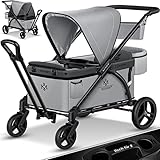 KESSER® Bollerwagen Faltbar Loops 2in1 Kinderwagen Handwagen mit Dach Transportwagen klappbar inkl. 2X 5-Punkt Gurtsystem Kinder 360° Vollgummi-Reifen Vorder- und Hinter-Bremse + Tragetasche