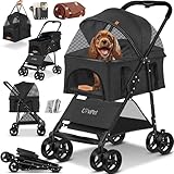 LOVPET® Hundewagen 2in1 Hundebuggy Hundebox Tragetasche Faltbar klappbar bis 20kg, mit 360°Drehrädern Inkl. Netzfenstern Getränkehalter, Regenschutzabdeckung & Kuscheldecke, Jogger Buggy für Haustiere