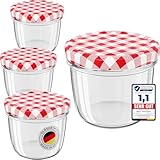 WELLGRO Einmachgläser mit Schraubdeckel TO 82 – rot kariert - Made in Germany - Luftdichte Rundgläser ideal zum Einkochen und Aufbewahren (230ml x 24 Stück)