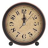 Cyrank Leiser Wecker, Retro-Vintage-Wecker Ohne Ticken, Wecker Analog Ohne Ticken, Retro Tischuhr, Standuhr Klein, Wecker Braun, Batteriebetriebener Leiser Tischuhr für Schlafzimmer, Heimbüro