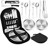 Yamitora Camping Geschirr Set 2 Personen 12-Teilig Portable Campinggeschirr Edelstahl Geschirr Sets Outdoor Picknick Geschirr für Camping, Grillen, Outdoor, Picknick, Reisen und Wandern