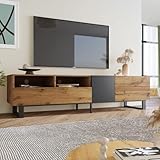 ZUUYEE TV-Schrank mit 2 Türen und 2 Schubladen, Colorblocking TV Lowboard, Holzmaserung Fernsehtisch für Wohnzimmer, Esszimmer, Schlafzimmer, 180cm