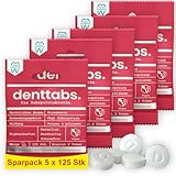 Denttabs Zahnputztabletten Erdbeergeschmack 5x125 Stk. die vollwertige Alternative zur Zahnpasta, fluoridfrei für Kinder und Erwachsene VEGAN Plastikfrei ohne Konservierungsstoffe. kompostable Bag