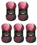 5 x 100g Wollbiene Batik 500 Gramm Wolle mit Farbverlauf mehrfarbig Multicolor Strickwolle Häkelwolle (5100 grau beere weiß)