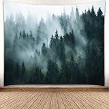 YISURE Wandteppich Wald Grün, Nebliges Wandtuch Wald für Schlafzimmer, Wandteppiche Wandtücher Wandbehang Landschaft, Tuch für die Wand in Home Living Room Decoration 200x150cm