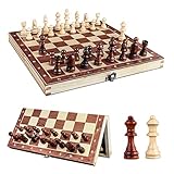 Creechwa Holz Schachspiel Klappbar Magnetisches Schachbrett, Hochwertig Handgefertigt Chess Board Reisenschach, Pädagogisches Spielzeug für Kinder und Erwachsene