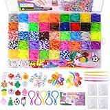 4500+ Loom Bänder Set, 54 Rastern Loom Bänder Zubehör Bunte Gummiband für Armbänder, Loops Gummis Set, DIY Elastisches Loombänder Kinder Armband Basteln, Schmuckbastelsets für Kinder Mädchen Jungs