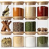 KIVY Gewürzgläser mit Holzdeckel - 12 x 150ml - Luftdichte und stapelbare Gewürzbehälter - Gewürzgläser Schublade - Gläser für Gewürze Aufbewahrung - Gewürzdosen Set rund