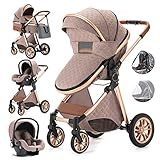 Gcarebb Kinderwagen 3 in 1, Kinderwagen Buggy Mit Auto Babyschale, Mit Einem Klick Zusammenklappbarer Tragbarer Kinderwagen Komplettset, KombiKinderwagen Mit Aluminiumrahmen für Neugeborene 0-3 Jahre