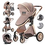 Gcarebb Kinderwagen 3 in 1, Kinderwagen Buggy Mit Auto Babyschale, Mit Einem Klick Zusammenklappbarer Tragbarer Kinderwagen Komplettset, KombiKinderwagen Mit Aluminiumrahmen für Neugeborene