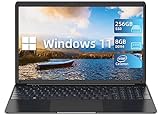 SGIN Laptop 15,6 Zoll, 8 GB RAM 256 GB SSD 11 Home System Notebook, Celeron Quad-Core, Up to 2,8 GHz, HD 1366 x 768, 2,4/5,0 G WiFi, 5000 mAh, Bluetooth 4.2, erweiterbarer Speicher 512 GB TF