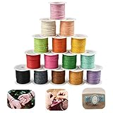 TOKERD 15 Farbe Wachsfaden 1mm Gewachste Baumwollschnur 150m Wachsschnur Polyesterfaden Baumwollkordel 1mm Leder Nähfaden Nylonfaden für Schmuckherstellung DIY Handwerk Machen
