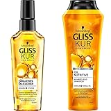 Gliss Kur Haaröl tägliches Öl-Elixier (75 ml) & Shampoo Oil Nutritive (250 ml), Haarshampoo bietet intensive Nährpflege für strohiges, strapaziertes Haar, Pflegeshampoo verleiht gesunden Glanz