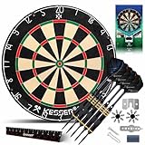 KESSER® Dartscheibe Kork mit 9 Dartpfeile Professional Dartboard + 21 Pro Flights + Zubehör Steeldart Offizielles Dartscheibe 9 Pfeilen Metallspitze Profi Steeldartscheibe Dartboard inkl. Montageset
