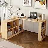 YuQozii 140x104x75cm Multifunktionaler Bürotisch, Sechsfach-Lagerschrank + Ablage, breite und Dicke Schreibtischplatte, Lochplatte + Ablage, super belastbar, veränderbare Form, Natural