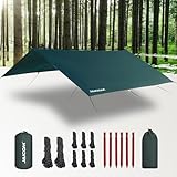 JAICOM Tarp Wasserdicht - 3x3M Camping Zeltplane, Ultraleicht und Tragbar, UV-Schutz & Schnee & Regen, Mit Ösen, Nylonseile, Aluminiumstifte, für Hängematten, Outdoor-Aktivitäten, Terrassen