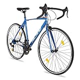 Hiland Rennrad 700c Stahlrahmen mit 12 Gang-Schaltung 54cm Blau klemmbremse Racing Bike City Pendlerfahrrad für Damen und Herren