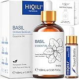 HIQILI Basilikumöl 100ml, Rein & Naturliches Ätherisches Basilikum Öl für Haare, Aromatherapieöl für Diffuser, Duftöl für Diffusor, Haut, Kerzenherstellung, Entspannung