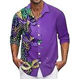 Hemd 80Er Jahre Herren,Herren KostüM Karneval,Frühlingsfest: Neues 3D-bedrucktes Langarm-Freizeithemd für Herren mit entspannter Passform und Button-Up-Kragen für die Frühlingsmode (Purple, S)