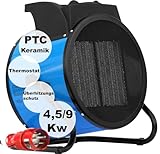 ALLEGRA Heizlüfter 9kw Keramik Bau Heizgerät Bauheizer Heizgebläse Elektroheizer Elektrisch Heizstrahler Starkstrom Elektro Garage Industrie 400v 16 A mit Thermostat Leise Zeltheizung Heizer Baustelle