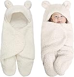 Abnaok Baby Schlafsack Neugeboren, Unisex Babyschlafsack mit Hut, Angedickt und Warm Pucksack Baby 0-6 Monate (Weiß)