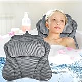 GUHAOOL Badewannenkissen, Nacken Wannenkissen, Badewannenkissen Atmungsaktiver 4D Air Mesh und 6 Saugnäpfen, Nackenkissen Badewanne für Kopf, Nacken, Schultern, Rücken für Badewanne und Home Spa, Grau