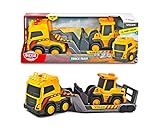 Dickie Toys – Volvo Truck Team – großer Spielzeug-LKW mit Anhänger und Radlader, mit Licht- und Soundeffekten, Freilauf, für Kinder ab 3 Jahren, Gelb