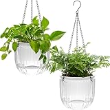 2er Set Selbstbewässernd Blumenampel Hängeampel Blumentopf Pflanzen,16.5cm Indoor hängende Blumentöpfe mit 3Hooks Entwässerungslöcher für Innen Außen Decken Balkone Wanddekoration（weiß）
