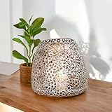 GILDE Windlicht Metall Chico – Tischdeko Farbe: Silber antikfinish matt – Deko Kerzenhalter für Teelichte oder kleine Stumpenkerzen Höhe 20 cm