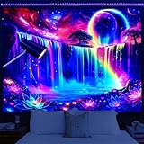 Yosugar Wandteppich UV Reaktiv,Schwarzlicht Wandtuch Wandbehang,Psychedelisch Wandteppiche,Bunt Wandteppich Boho für Schlafzimmer,Wohnzimmer (Wasserfall, 200L x 150B cm, Ungerahmt)