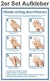2 Stück 20 x 30 cm Aufkleber Hände desinfizieren - CEN EN 1500 - Folie selbstklebend - Anleitung Händedesinfektion - Hygiene Handdesinfektion