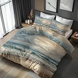 Wolken Welle Bettwäsche 135x200 Bügelfreie - Maritime Himmel Strand Muster, Renforce Wendebettwäsche Bettbezug 2er Set Cozy Mikrofaser Mit Reißverschluss, 1 Kissenbezug, Geschenk Wolken Welle LS2490