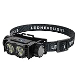 Hyted Stirnlampe LED Wiederaufladbar, 2 Stück 2000 Lumens Superhelle LED Stirnlampe Kopflampe, 3 Lichtmodi, Wasserdicht Leicht Kopflampe für Angeln, Joggen, Camping(Schwarz)