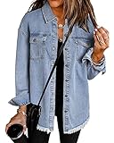 Roskiky Damen Jacke Übergangsjacke Jacke Übergang Damen Jeansbluse Damen Langarm Jacken Damen Tausend Ozeane Blau S