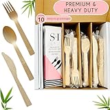 SWEET HOME 100% kompostierbare Einweg-Bambus-Utensilien, 180-teiliges biologisch abbaubares Bambus-Utensilien-Set, 70 Gabeln, 40 Löffel und 70 Messer, umweltfreundliches Besteck für Partys, Camping