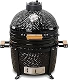 Kamado Bono Minimo BBQ Grill und 5 zusätzliches Grillzubehör, Gratis – Schwarzer Kamado-Grill – Keramikgrills für den Außenbereich – Perfekt für BBQ und Grillen, Ø 40cm