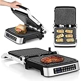 ZEEGMA Grill Chef Elektrischer Kontaktgrill und Sandwichtoaster 2100W, herausnehmbare Heizplatten, 2in1, 180 ° klappbar, ILAG-Antihaftbeschichtung, Tropfschale, akustische Benachrichtigungen, timer