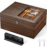 Zigarren Humidor Box mit Lüftungsgitter - Hält bis zu 120 Zigarren, Spanische Zedernfutter, Magnetische Trennwände, Custom Gel Luftbefeuchter, Digital Hygrometer & Schloss - Luxus Zigarren