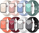 Mastten 8 Stück Sport Armbänder kompatibel mit Apple Watch Armband 38mm 40mm 41mm für Damen Herren, Weiche Silikon Band Ersatz Armband für Apple Watch Series 9 / iWatch 9 8 7 6 5 4 3 2 1 SE, Helle