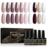 Shining She UV Nagellack,10 Farben Gel Nagellack Nude Rosa Braun Glitzer Gold Weiß,Shellac Soak-Off UV Gel Nail Polish Starter Set Geschenk für Frauen Nail Salon DIY, 8ML