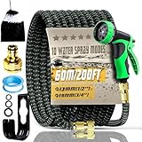 Flexibler Gartenschlauch 60M mit 8 Modi Wassersprühpistole, Wasserschlauch flexibel mit 3-Fach Latexkern inkl. Vollmessing Adapter für 1/2' 3/4' Zoll, Langlebig Gartenschlauch (B-60M)