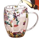 ETUCYNG Blumen Doppelschicht Glasbecher, Kaffeetasse Mit Trockenblumen, Trockenblumen Doppelwandige Gläser, Doppelwandige Gläser, Latte Macchiato Gläser, Für Tee, Eistee,Iced Americano,Milch,Saft