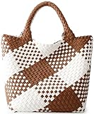 Gewebte Tasche für Damen, veganes Leder, Tragetasche, groß, Sommer, Strand, Reisen, Handtasche und Geldbörse, Retro, handgefertigte Umhängetasche, braun / weiß