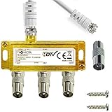 TronicXL 3-Fach Sat Splitter IEC Verteiler Antennenverteiler 3fach TV Kabel Adapter Kabelfernsehen Koax zb kompatibel mit für Unitymedia Vodafone Netcom PYUR komro RFT EWE TEL Unicable DVBT DVBC CATV