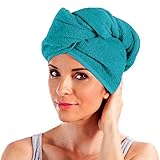 Erwin Müller Turban, Haarturban mit Knopf Petrol Größe 28x70 cm - auch als Kinderturban geeignet 100% Baumwolle, saugstark, Stabiler Halt - (weitere Farben)